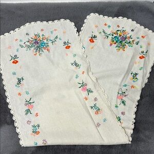 Vintage spring summer hand embroidered table runner